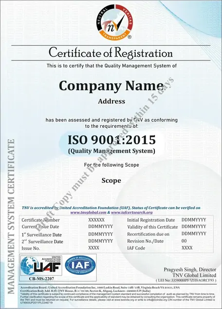 Sample ISO 9001 Certificate